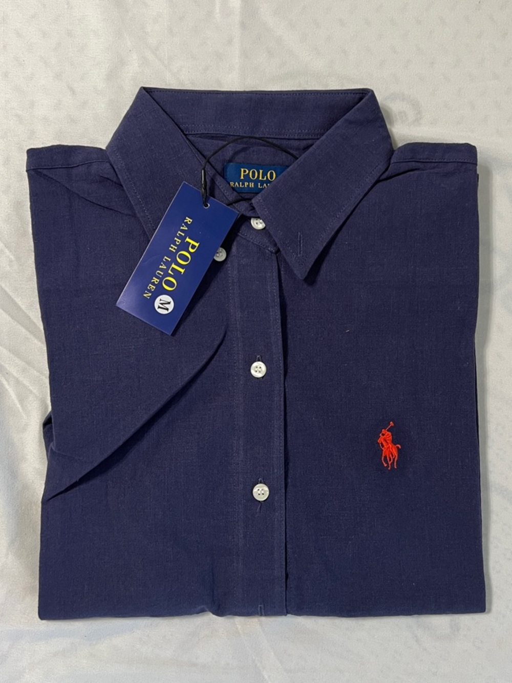 Polo by Ralph Lauren Navy Button-Down Shirt with Red Pony Logo